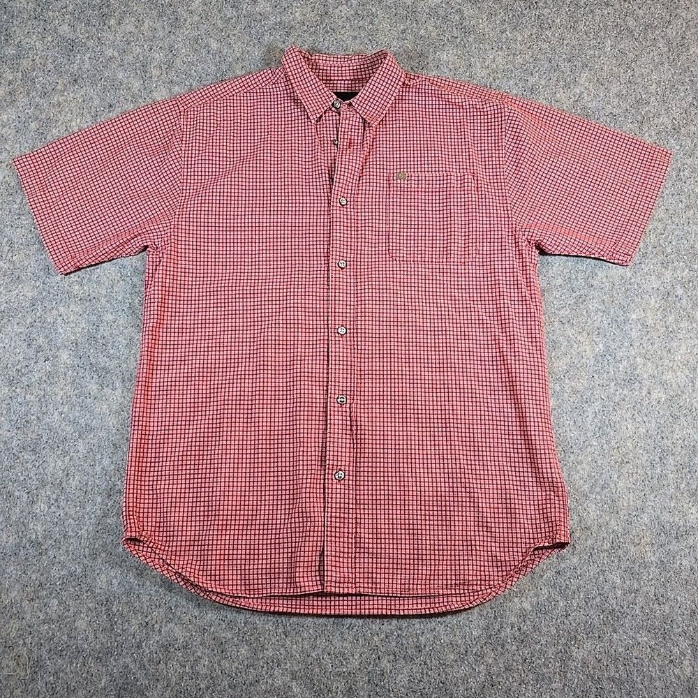 Nautica Jeans Co Youth Size 20 Boys XL Button Front Short Sleeve Shirt Red Plaid